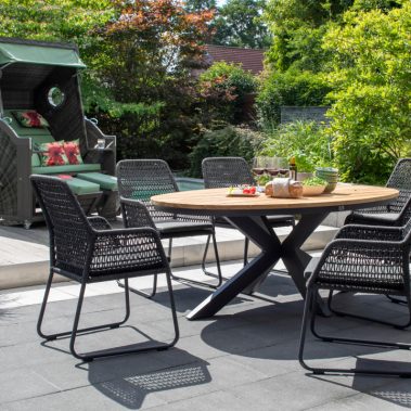 319674966P 69290C 81036 Cliff XL PE stone grey Des 496 Bellona Tisch 190x115 Adora Diningsessel rope black dark grey 2