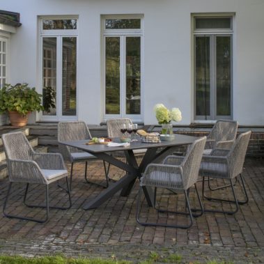 40780 81037 Livingston Tisch 200x90cm light grey Adora Diningsessel PE twisted white coral  4 