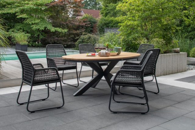 69290C 81036 Bellona Tisch 190x115 Adora Diningsessel rope black dark grey  4 