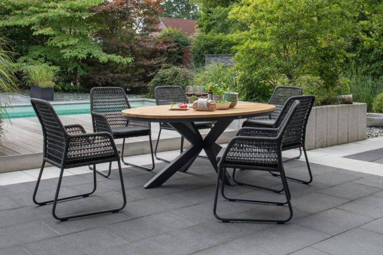 69290C 81036 Bellona Tisch 190x115 Adora Diningsessel rope black dark grey  4 