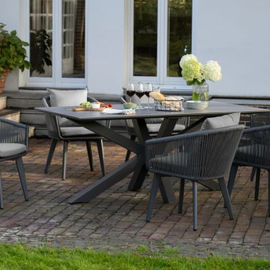 BL27014 BL27105 BL27228 S Diningsessel Cadiz Rope mit Kissen light grey Tisch Almeria 200x90cm light grey Aluminium Gartenmoebelset  11  1