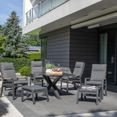 BL27102 BL27012 BL27013 Malaga Tisch 200x90 dark grey Sevilla Dining Relaxsessel Alu Textilene Teakarmlehne Fusshocker  5  1