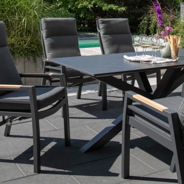 BL27102 BL27012 Malaga Tisch 200x90 dark grey Sevilla Dining Relaxsessel Alu Textilene Teakarmlehne  3  2
