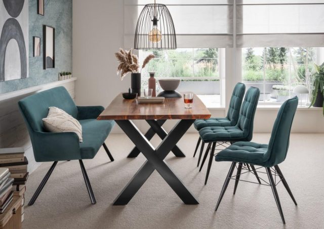 BL63022 S Indoormoebelset BL62002 Diningstuhl Vicenza dunkelgruen BL62200 Diningsofa Modena dunkelgruen BL60106 Baumkantentisch Monza 8