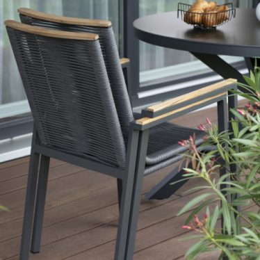 40777 40791 Livingston Tisch rund 120cm dark  grey Montana Diningstapelsessel Rope mit Teakarmlehne  6 