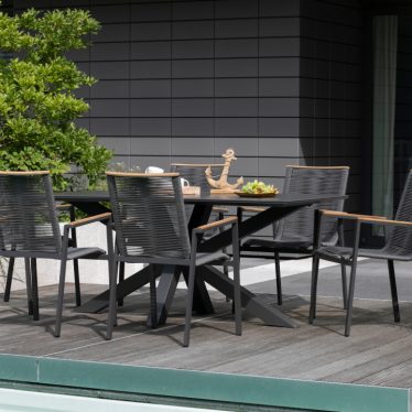40781 40791 Livingston Tisch 200x90cm dark grey Montana Diningstapelsessel Rope Teakarmlehne 1