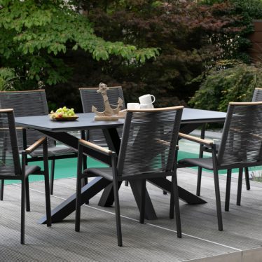 40781 40791 Livingston Tisch 200x90cm dark grey Montana Diningstapelsessel Rope Teakarmlehne  16 