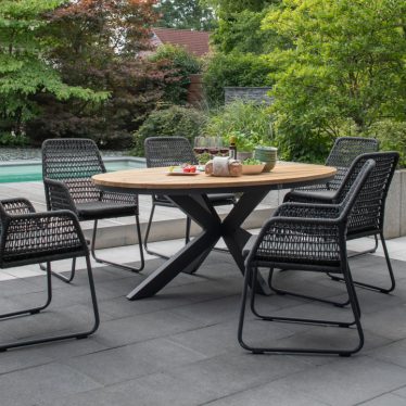 69290C 81036 Bellona Tisch 190x115 Adora Diningsessel rope black dark grey  4  1