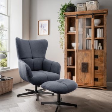 BL62019 BL61002 Sava Ohrensessel inkl Fusshocker Deep Blue Florenz Vitrine m